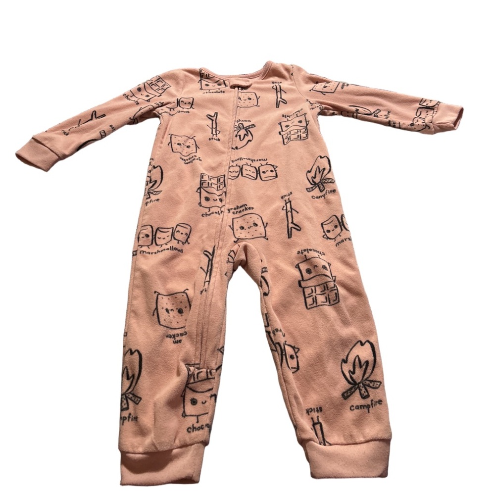 Pink Fleece Camping Themed One Piece Pyjamas Size 2T